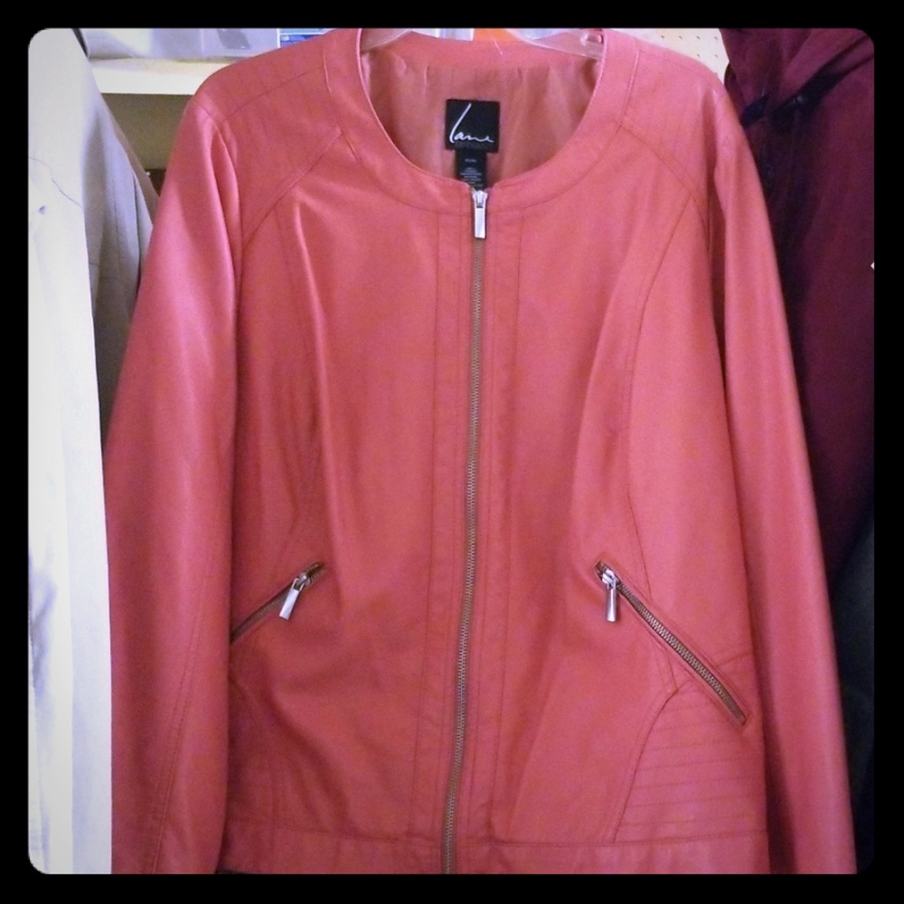 Pink leather zip up jacket